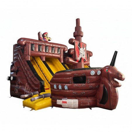 Brown Pirate Ship Inflatable Slide - 54-cover